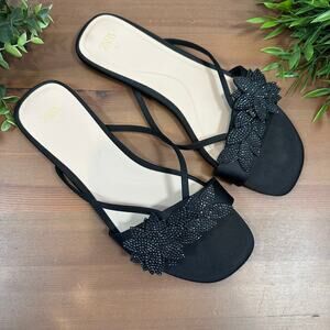 Zara Women's Rhinestone Floral Sandals Black Size 37 US 6.5